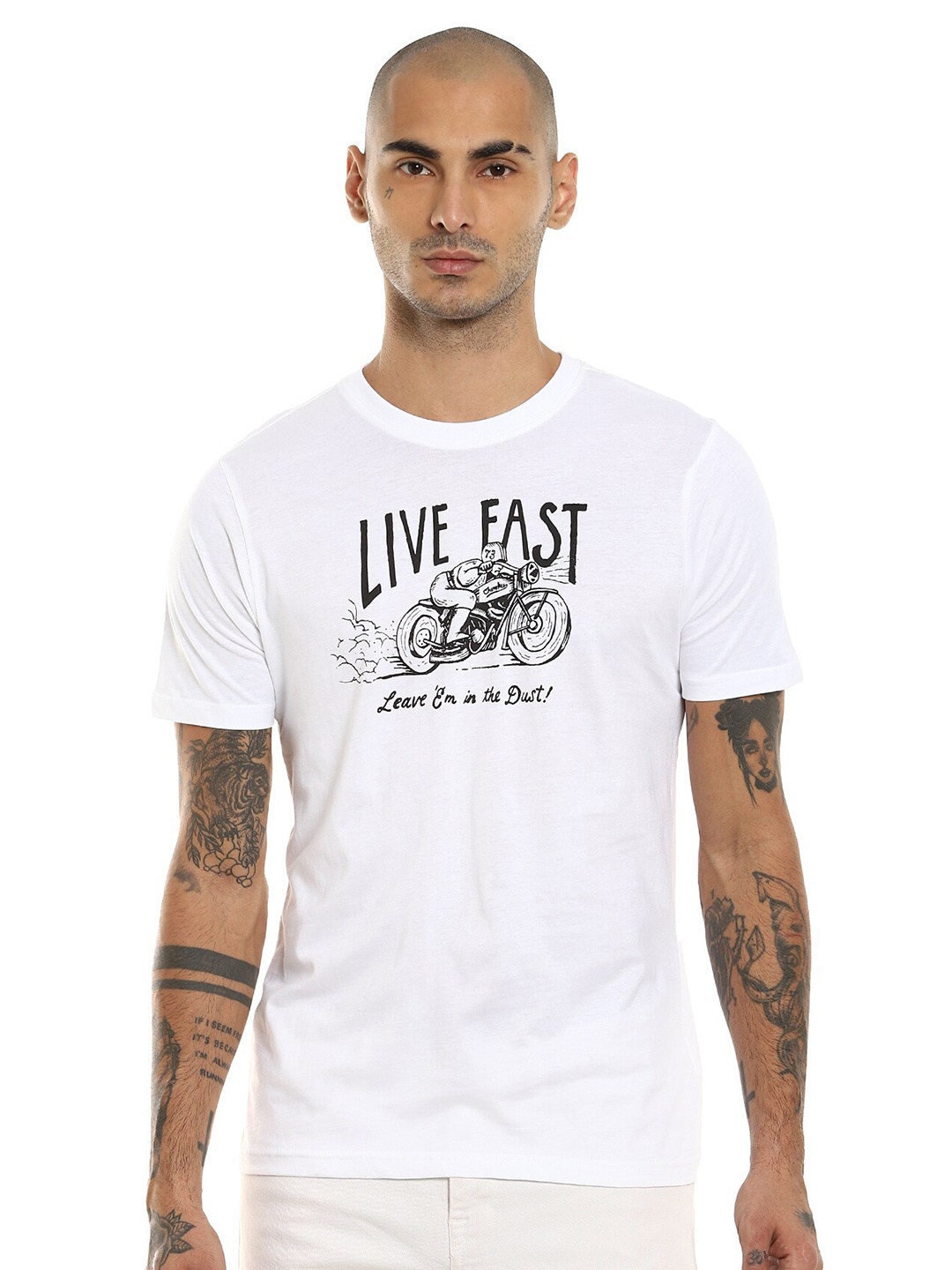 

Cherokee Men White & Black Typography Printed Cotton T-shirt