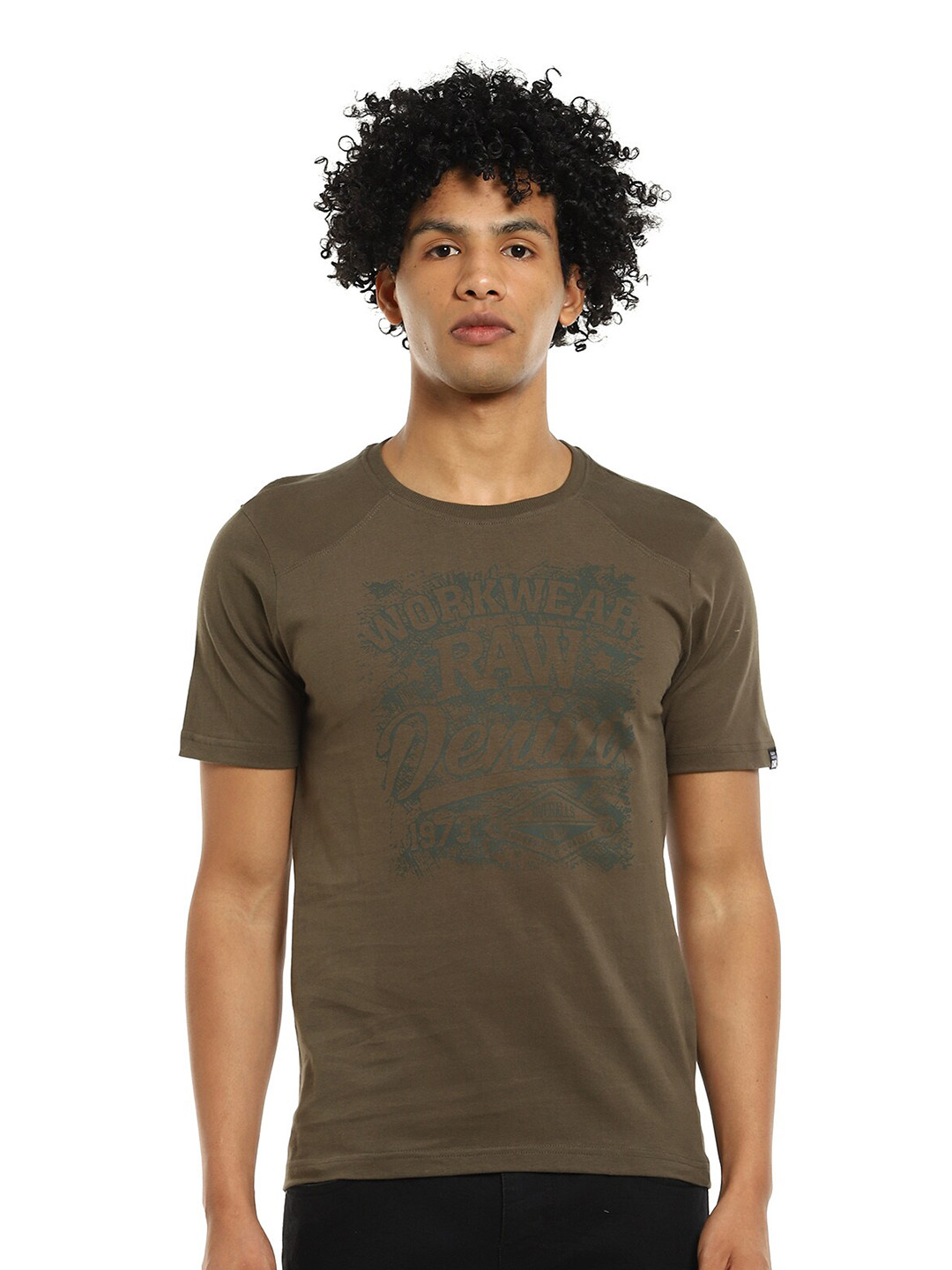 

Cherokee Men Olive Green Printed Cotton T-shirt