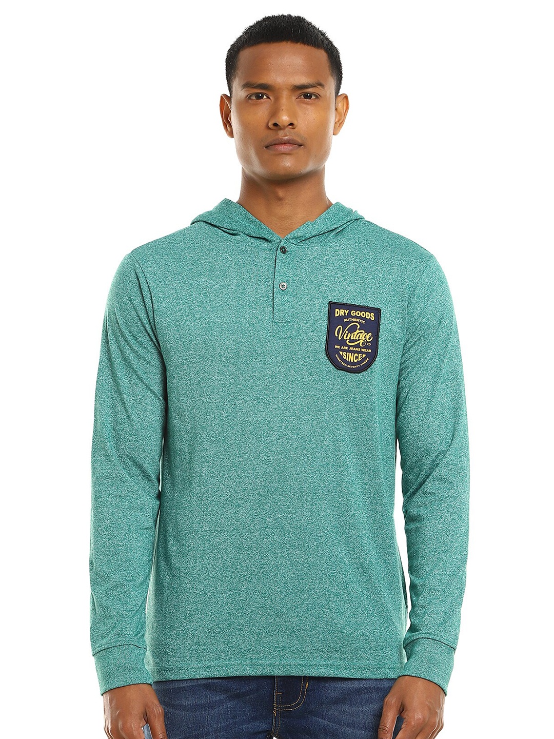 

Cherokee Men Green Cotton Hooded T-shirt