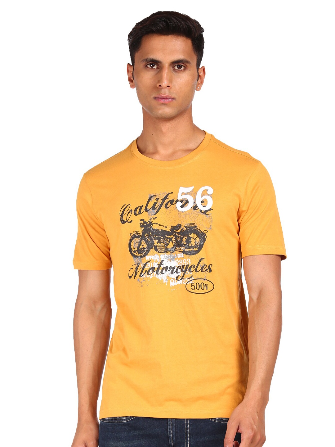 

Cherokee Men Mustard Yellow Typography Printed Cotton T-shirt