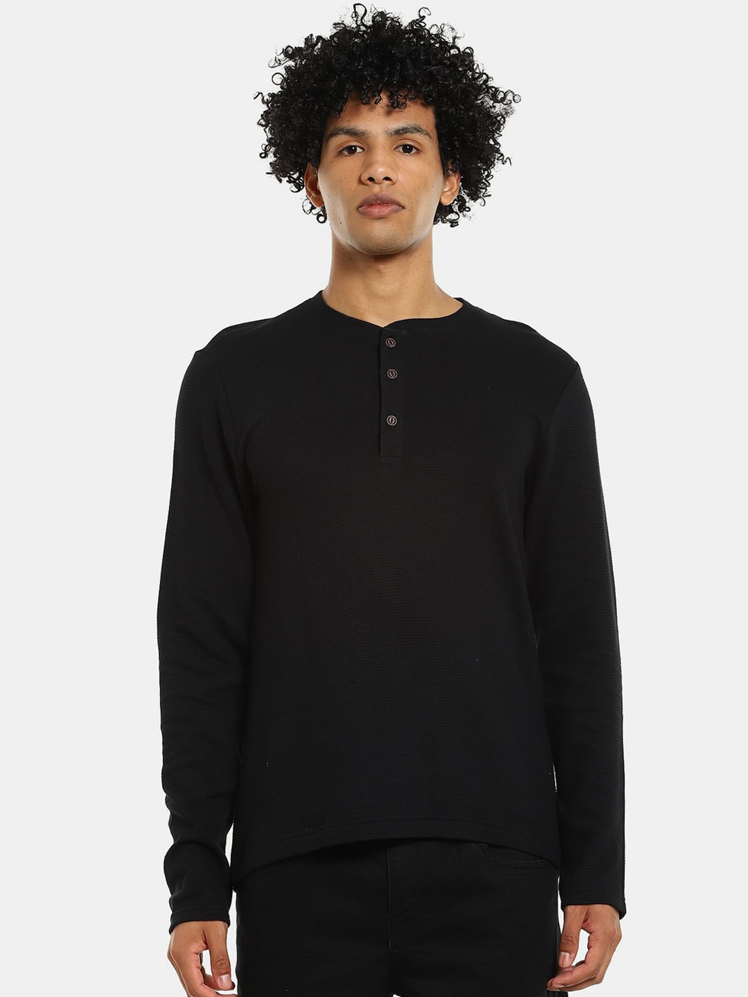 

Cherokee Men Black Henley Neck T-shirt