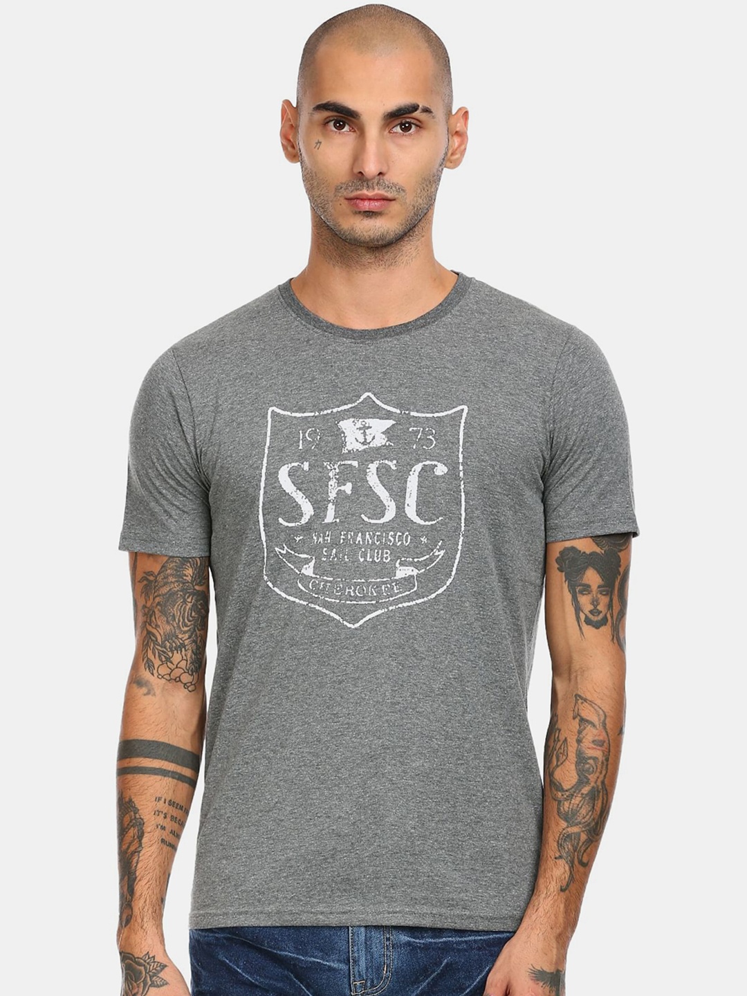 

Cherokee Men Grey Printed T-shirt