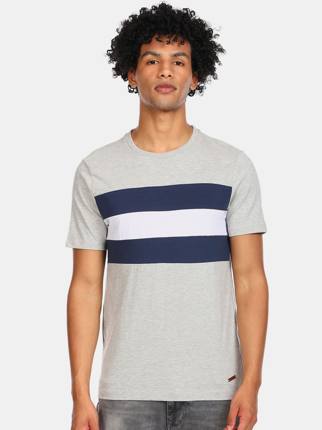 

Cherokee Men Grey Striped T-shirt