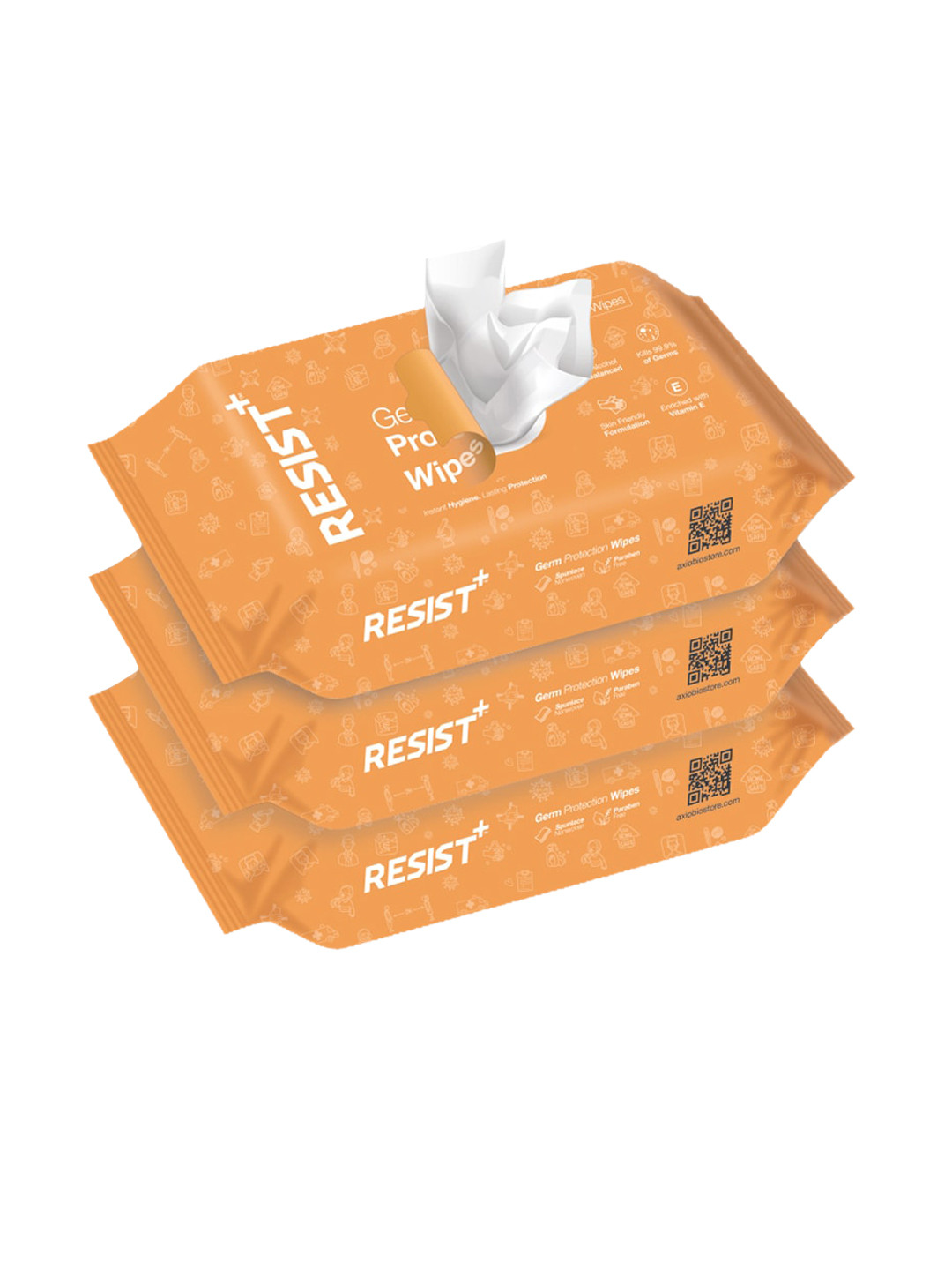 

RESIST PLUS Pack of 3 Non-Alcoholic Germ Protection Wipes - 72 Wipes Each, White