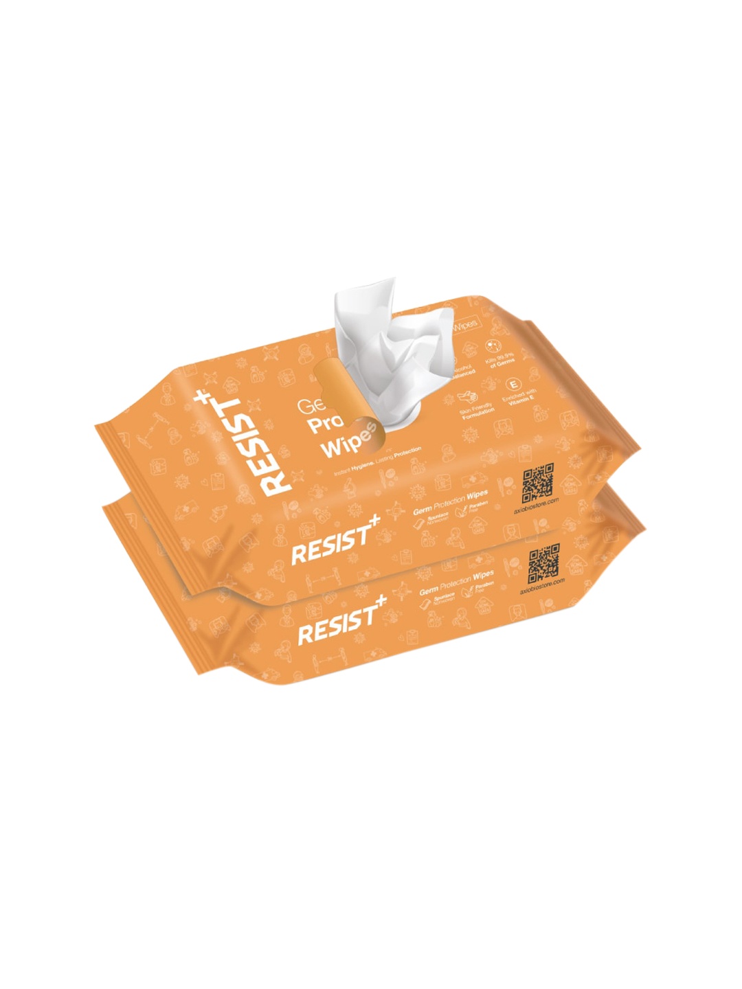 

RESIST PLUS Pack of 2 Non-Alcoholic Germ Protection Wipes - 72 Wipes Each, White