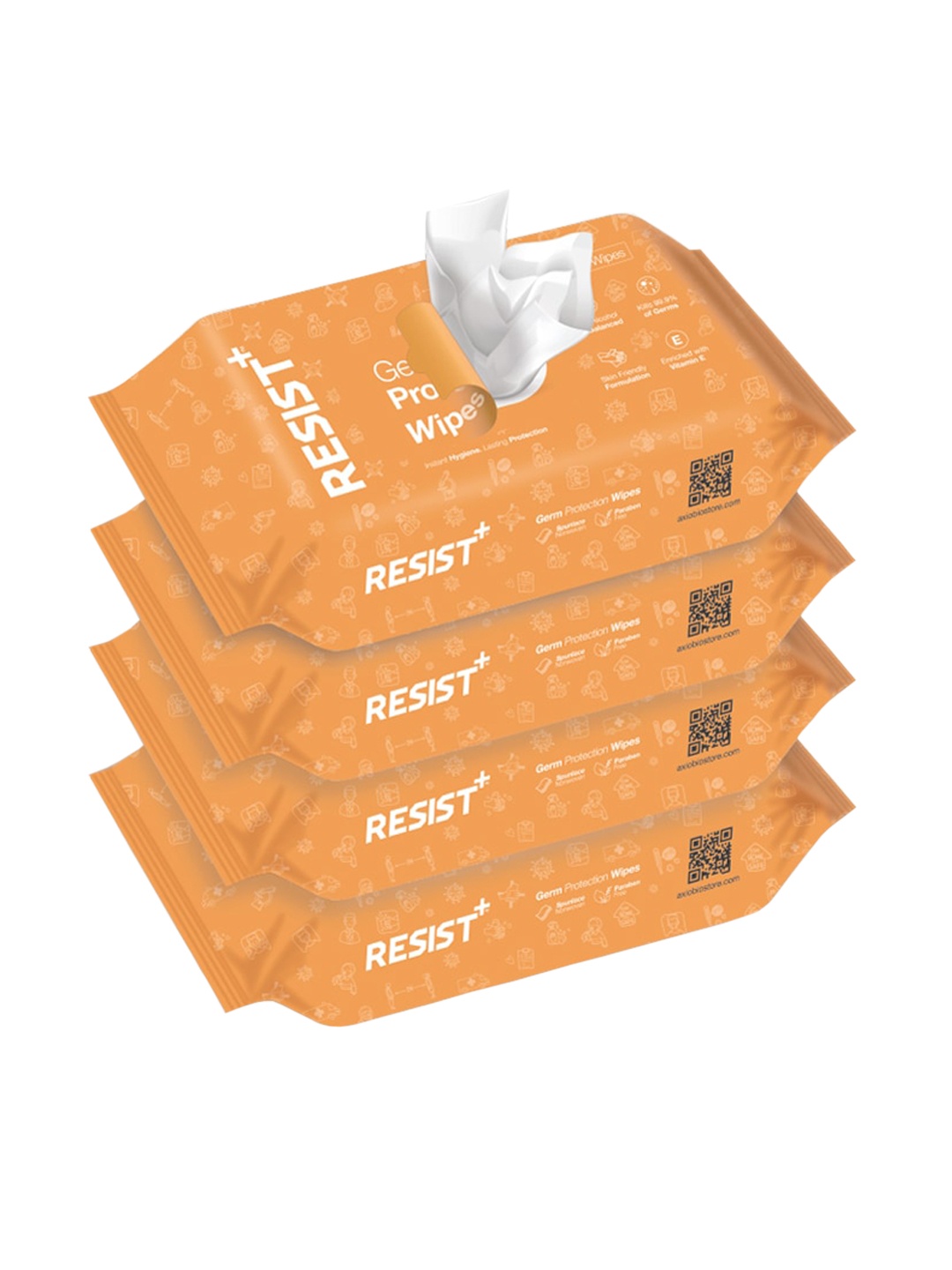 

RESIST PLUS Pack of 4 Non-Alcoholic Germ Protection Wipes - 72 Wipes Each, White