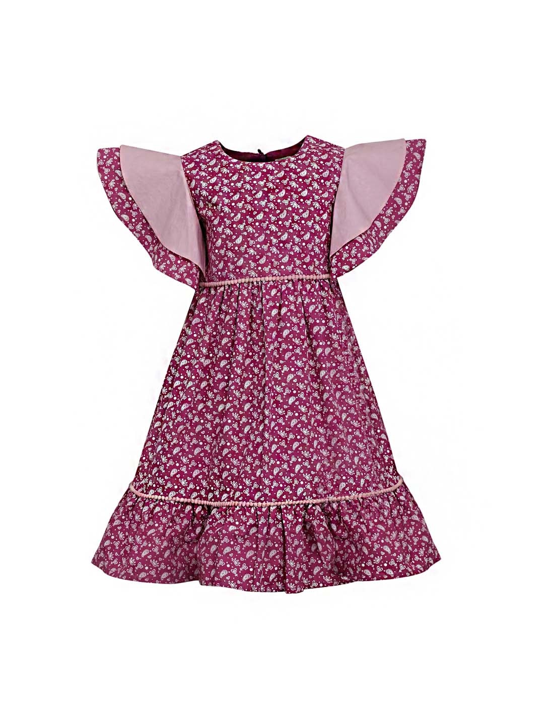 

A Little Fable Girls Purple & White Ethnic Motifs Tiered Dress