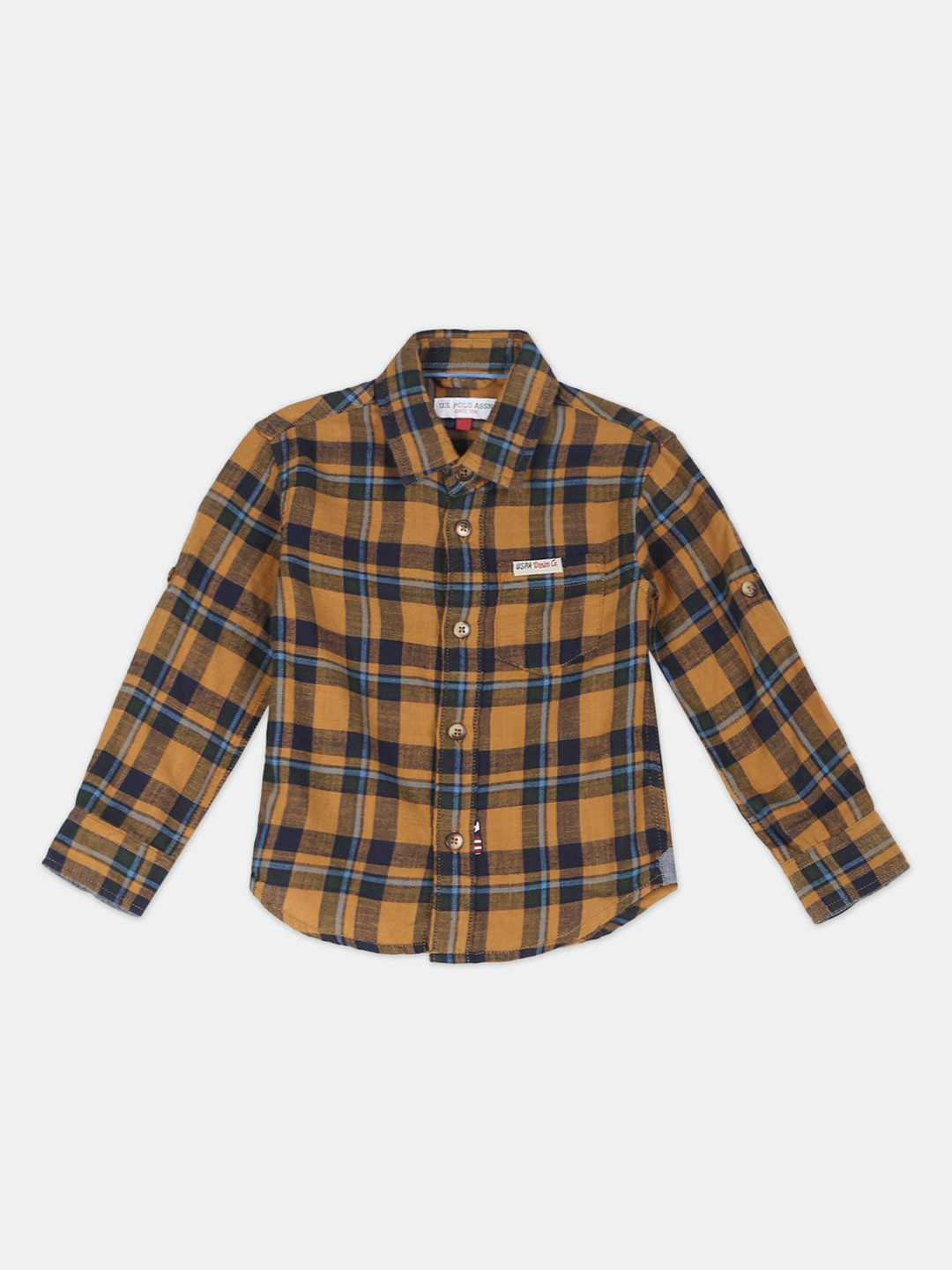 

U.S. Polo Assn. Kids Boys Mustard Tartan Checks Opaque Checked Casual Shirt