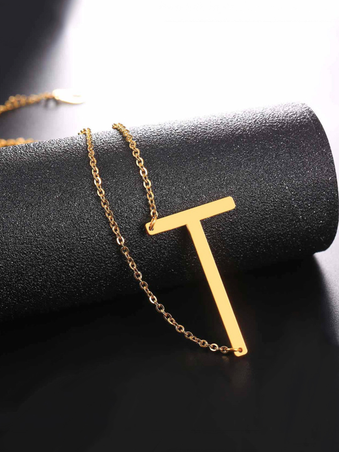 

Yellow Chimes Gold toned Initial Big Alphabet Letter T Pendant With Chain