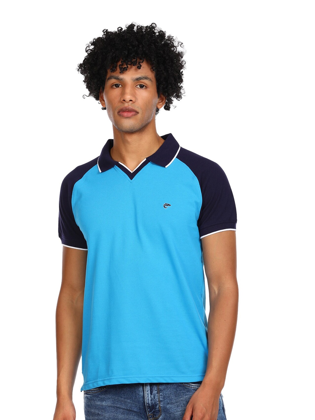 

Ruggers Men Blue Colourblocked Polo Collar T-shirt