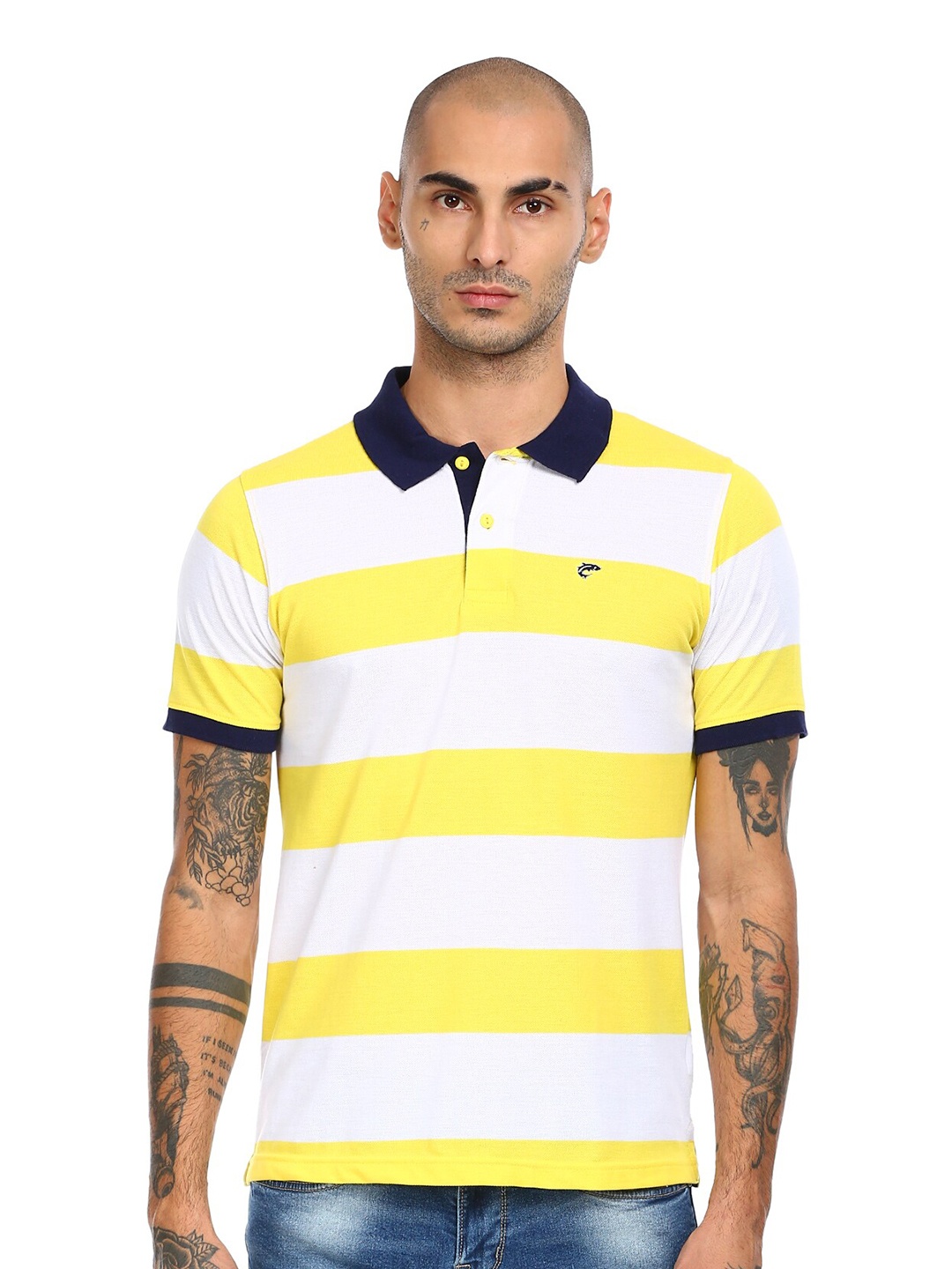 

Ruggers Men Yellow Striped Polo Collar T-shirt