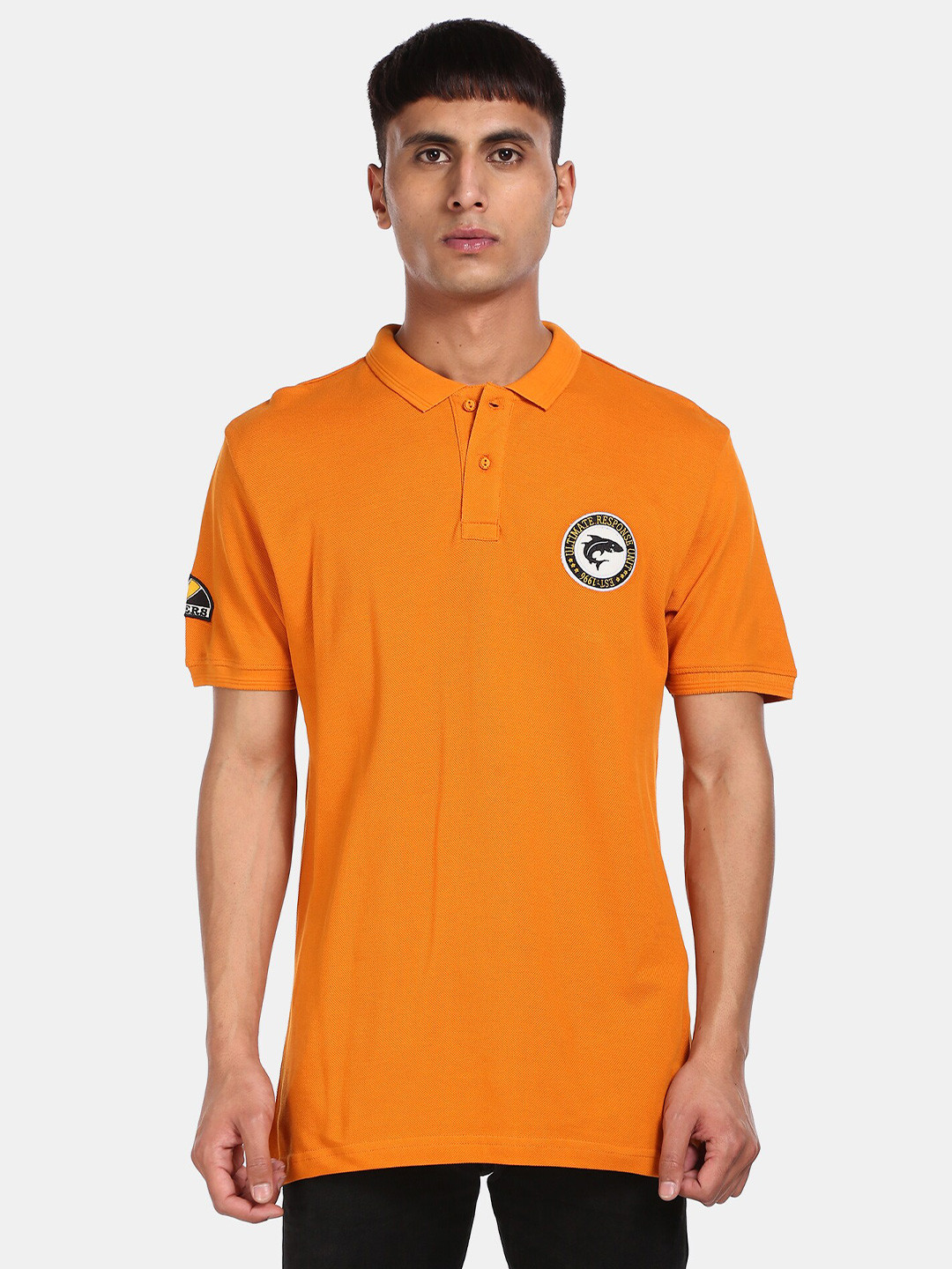

Ruggers Men Mustard Polo Collar Applique T-shirt