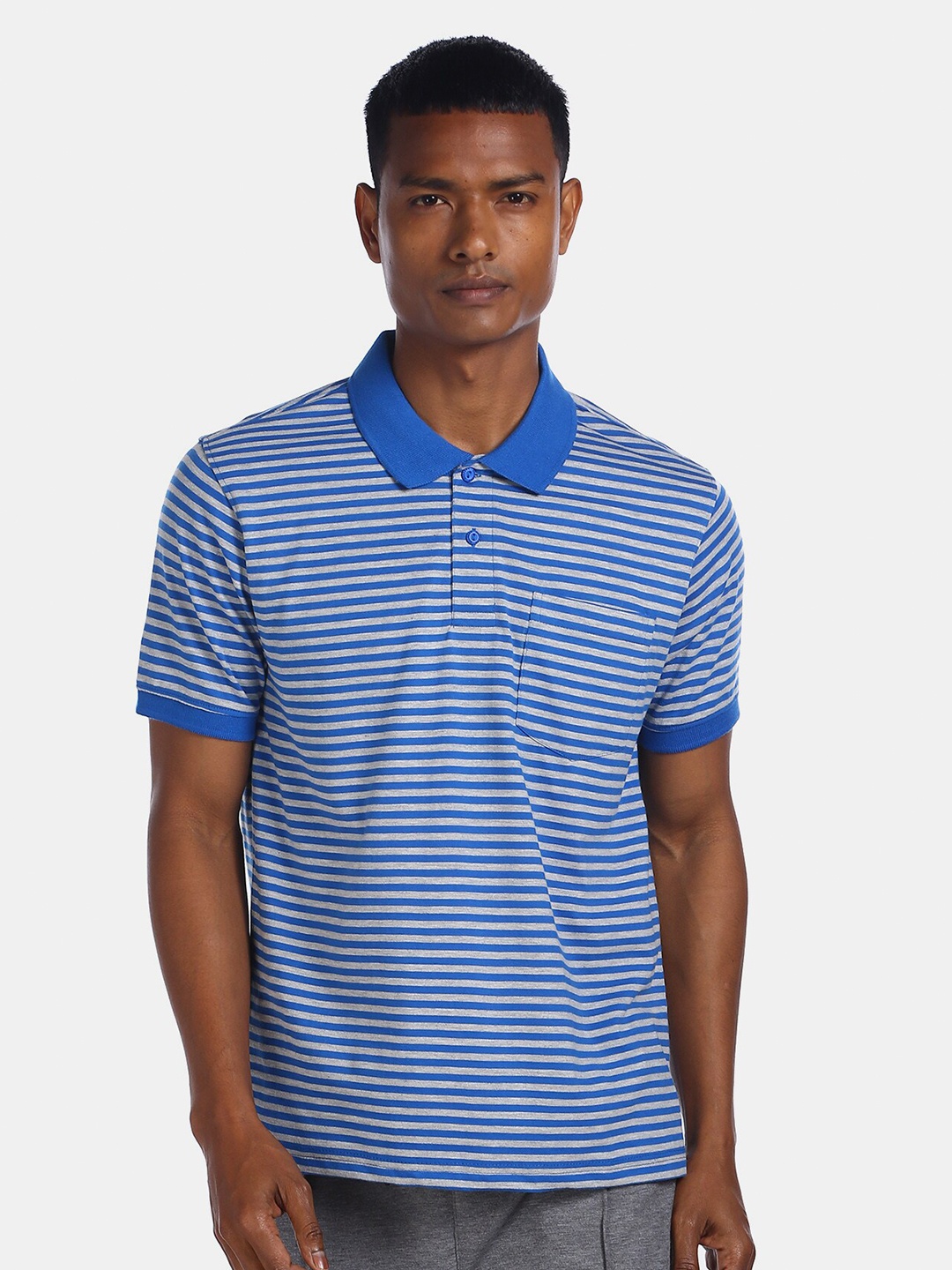 

Ruggers Men Blue Striped Polo Collar T-shirt