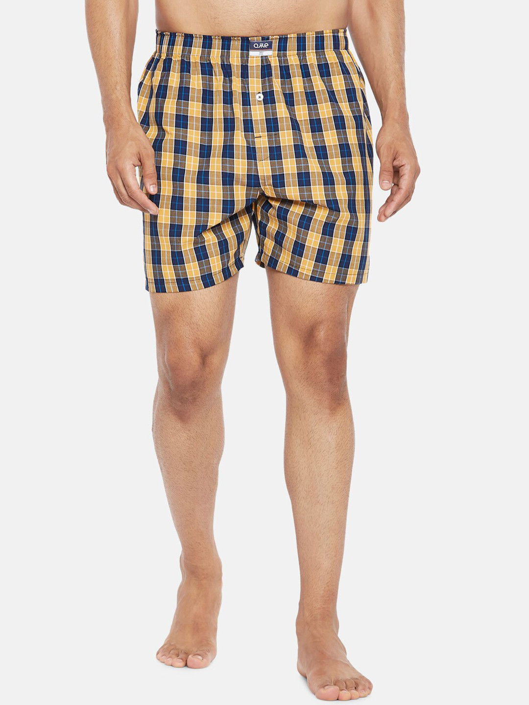 

Ajile by Pantaloons Men Yellow & Blue Checked Pure Cotton Boxers
