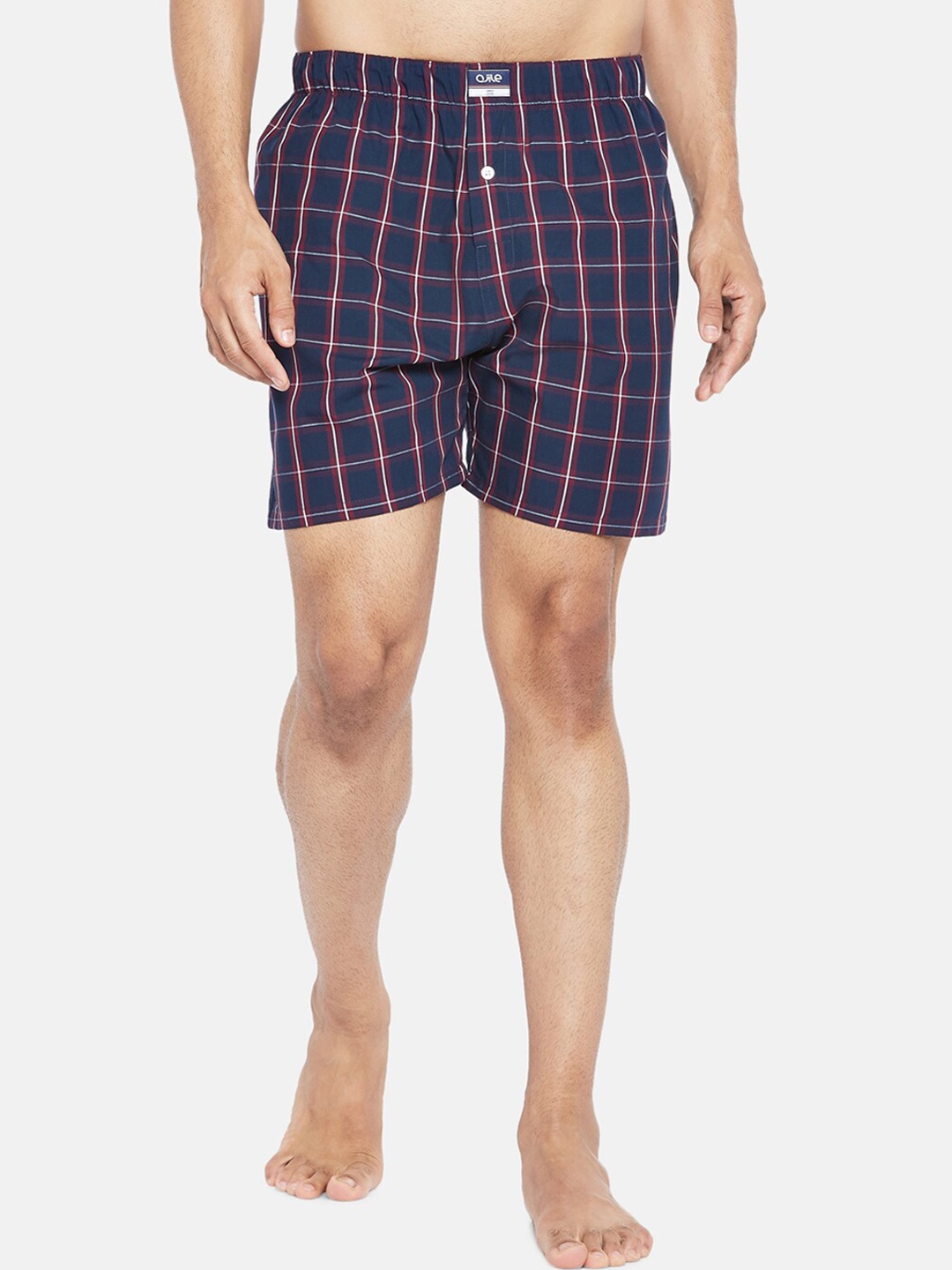 

Ajile by Pantaloons Men Navy Blue & Maroon Checked Pure Cotton Boxers