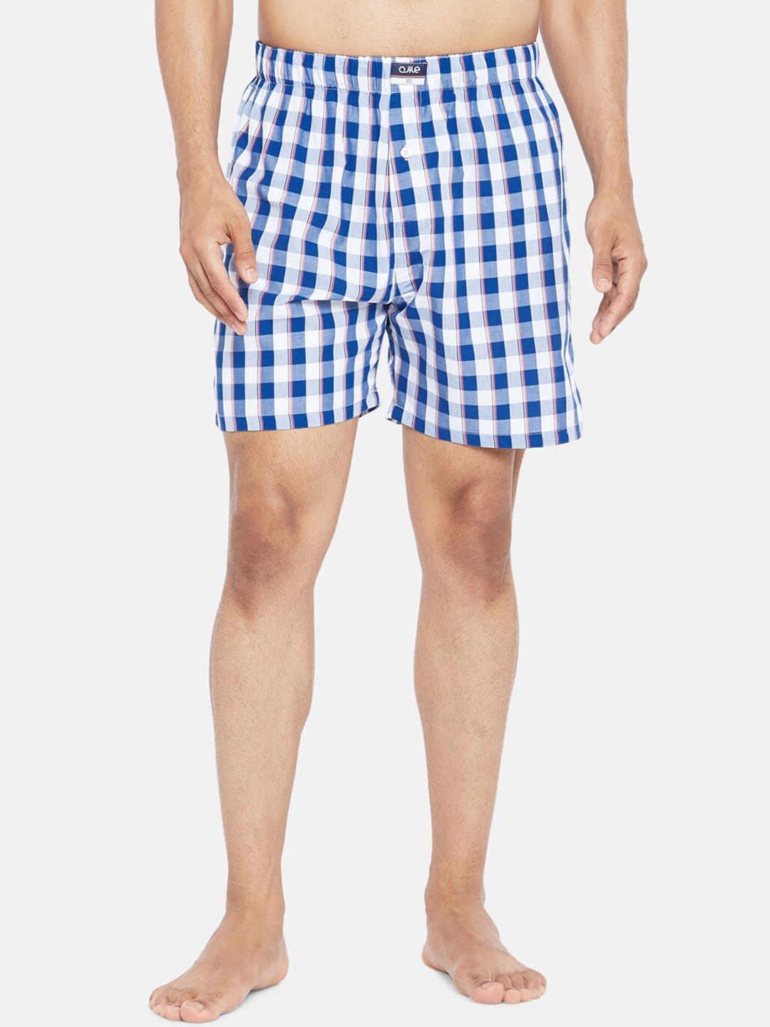 

Ajile by Pantaloons Men White & Blue Checked Pure Cotton Boxers