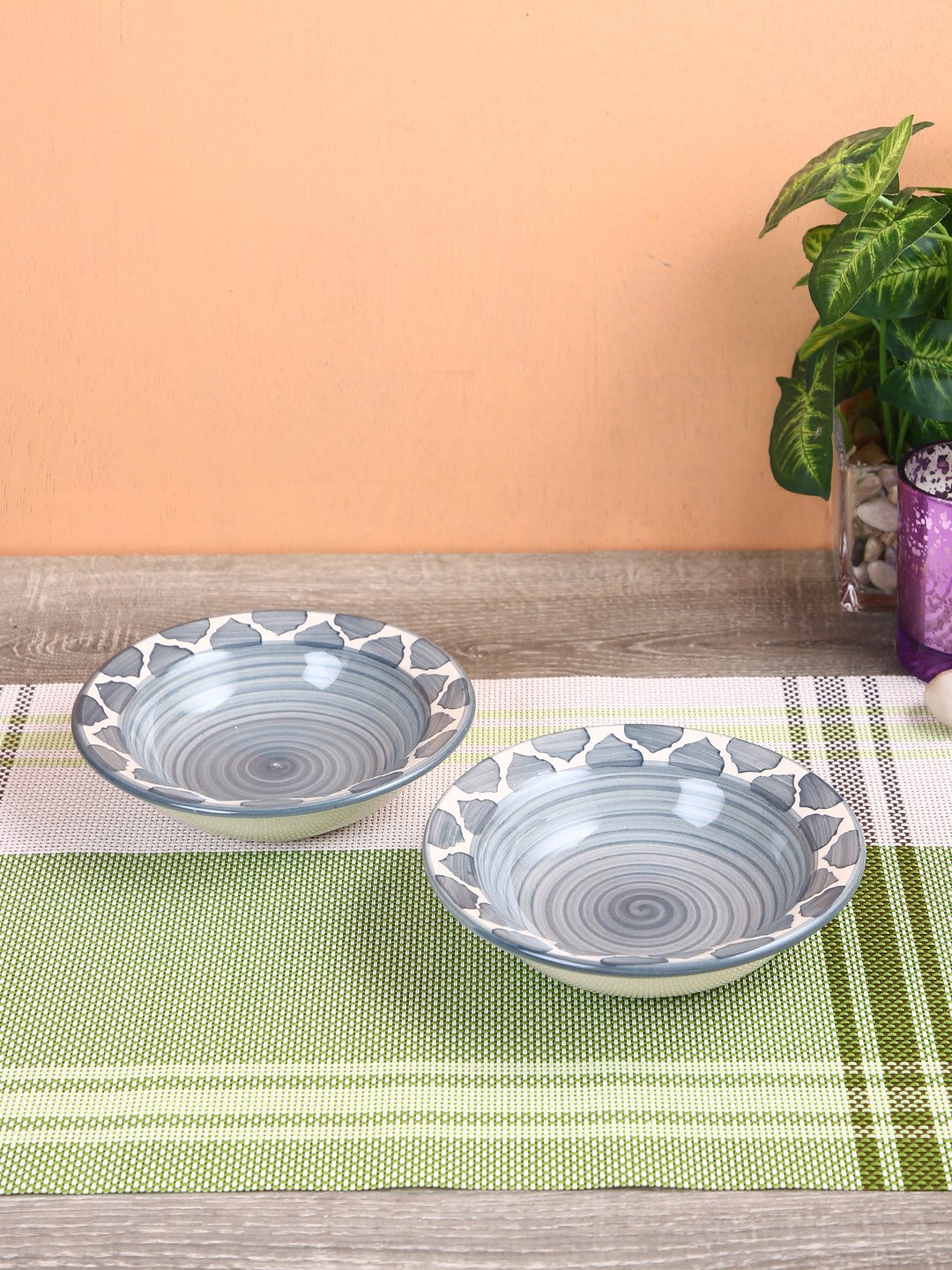 

Aapno Rajasthan Set Of 2 Grey & White Patterned Serving Bowl