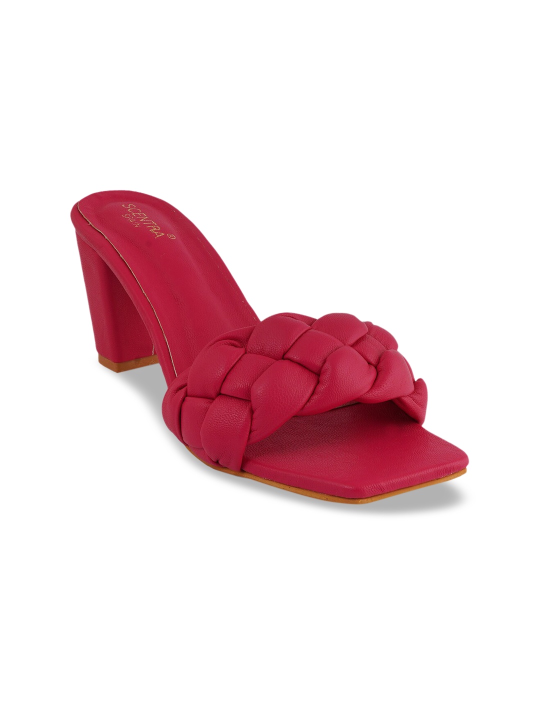 

SCENTRA Women Red Woven Design Block Sandals