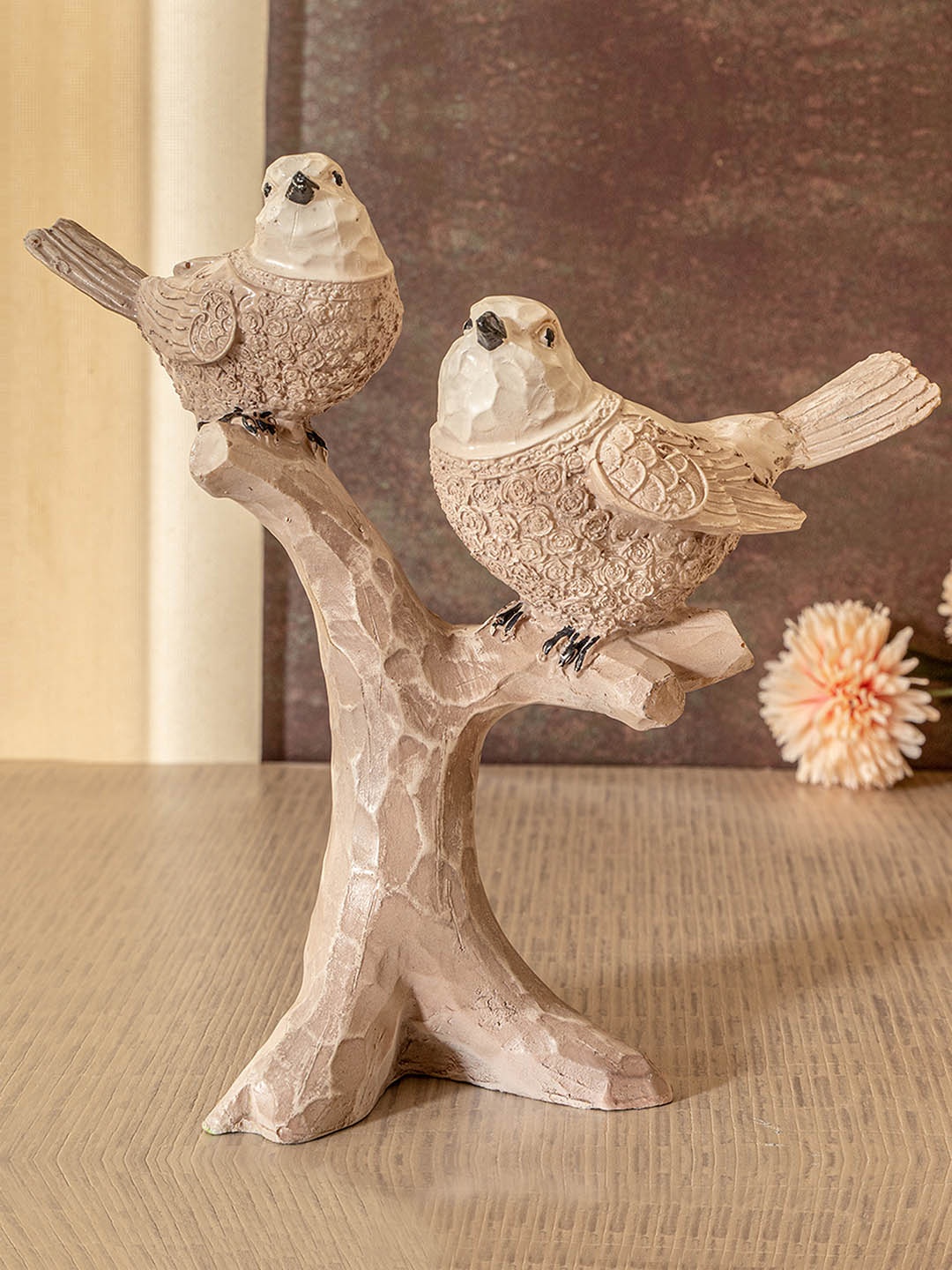 

TIED RIBBONS Beige Bird On Tree Home & Garden Accessory Showpiece