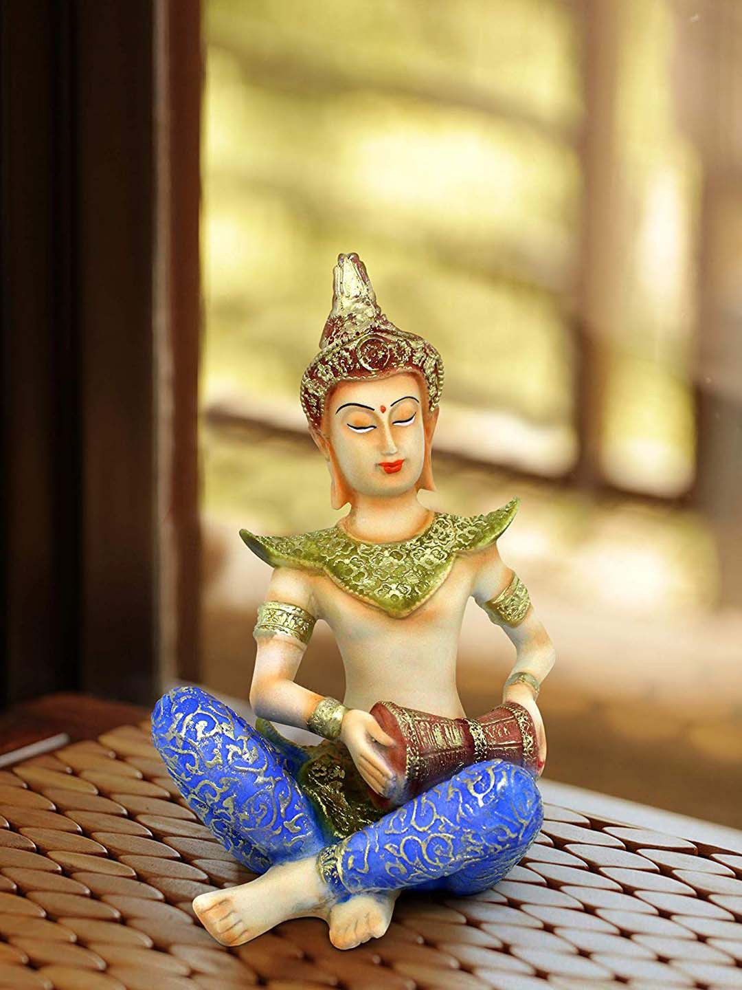 

TIED RIBBONS Beige & Blue Divine Musical Buddha Idol Statue Showpiece
