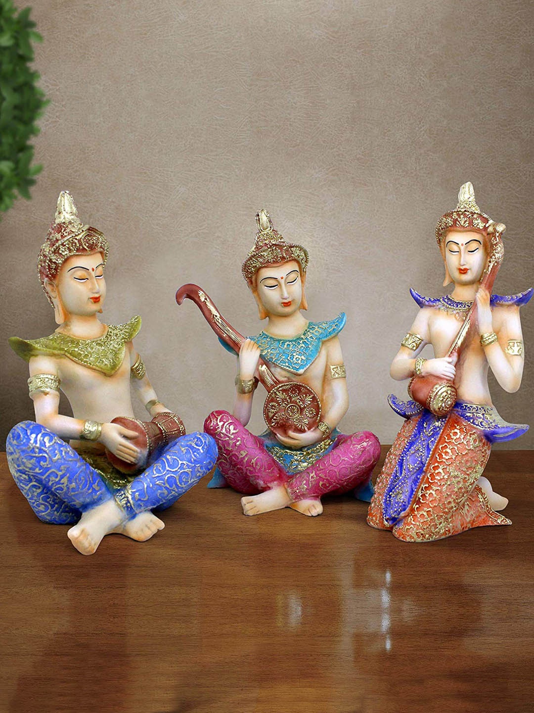 

TIED RIBBONS Set of 3 Decorative Musical Buddha Idol Statue Showpiece, Blue