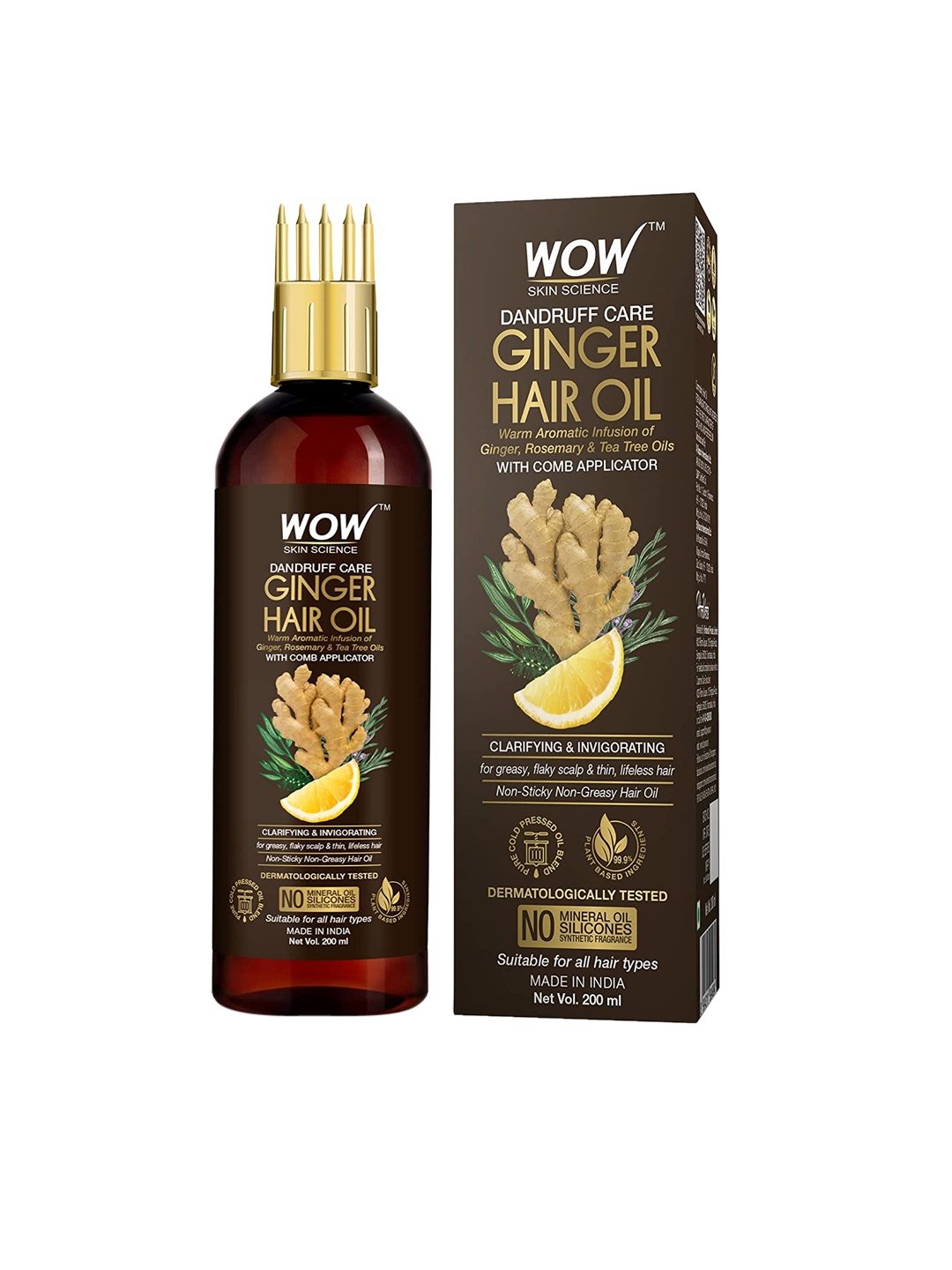 

WOW SKIN SCIENCE Dandruff Care Ginger Hair Oil with Comb Applicator - 200ml, Brown