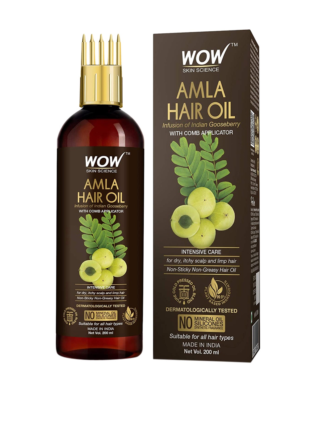 

WOW SKIN SCIENCE Amla Hair Oil with Comb Applicator-200ml, Brown