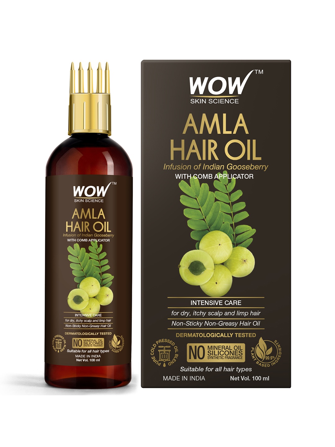 

WOW SKIN SCIENCE Amla Hair Oil with Comb Applicator-100ml, Brown