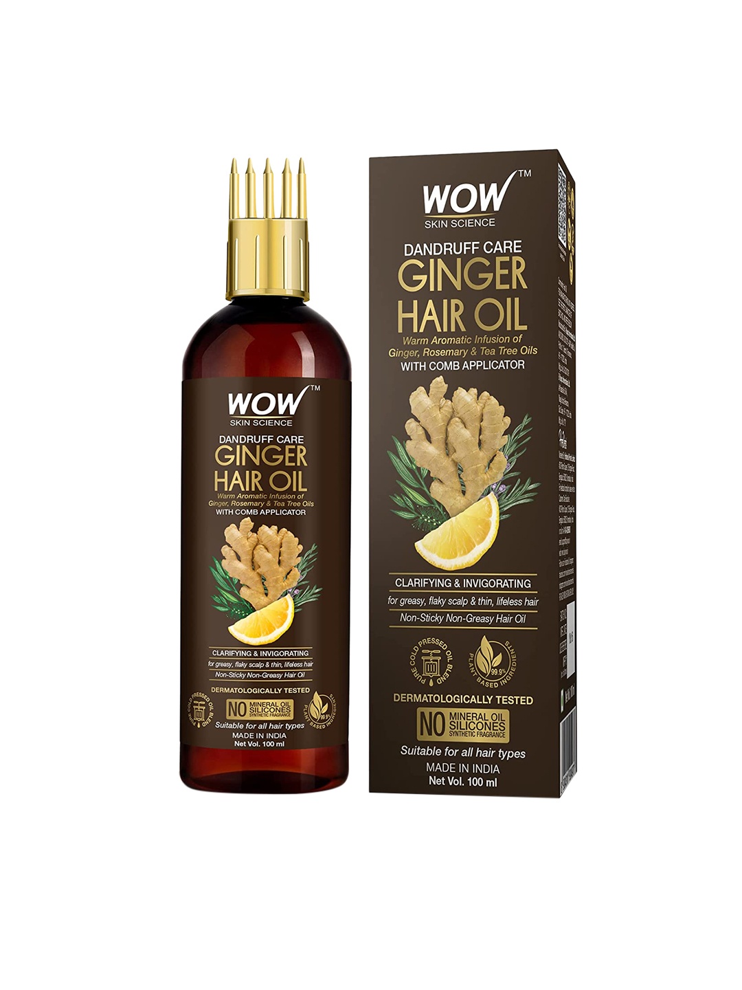 

WOW SKIN SCIENCE Dandruff Care Ginger Hair Oil with Comb Applicator - 100ml, Brown