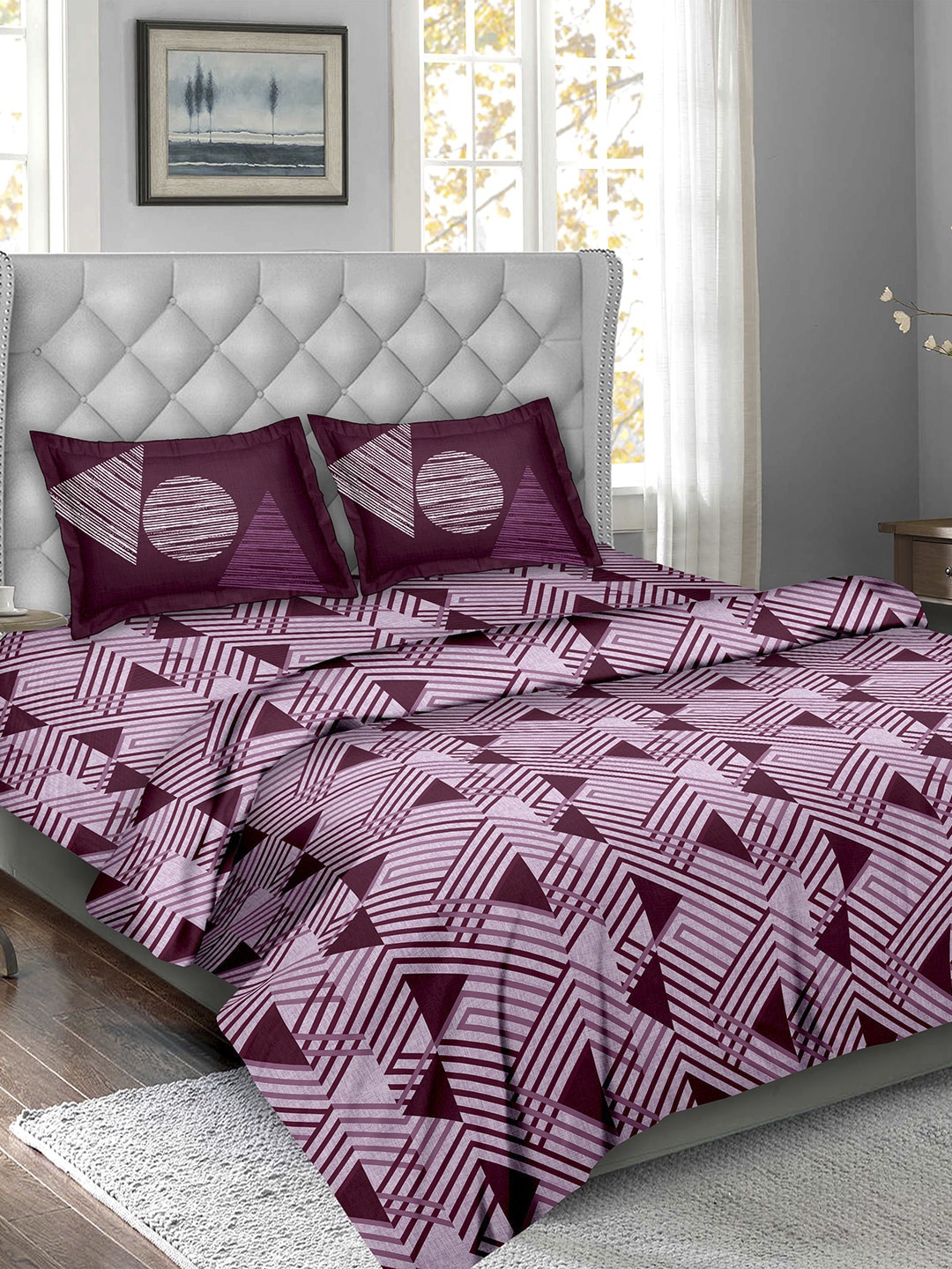 

BELLA CASA Pink & Brown Geometric Pure Cotton Double King Bedding Set