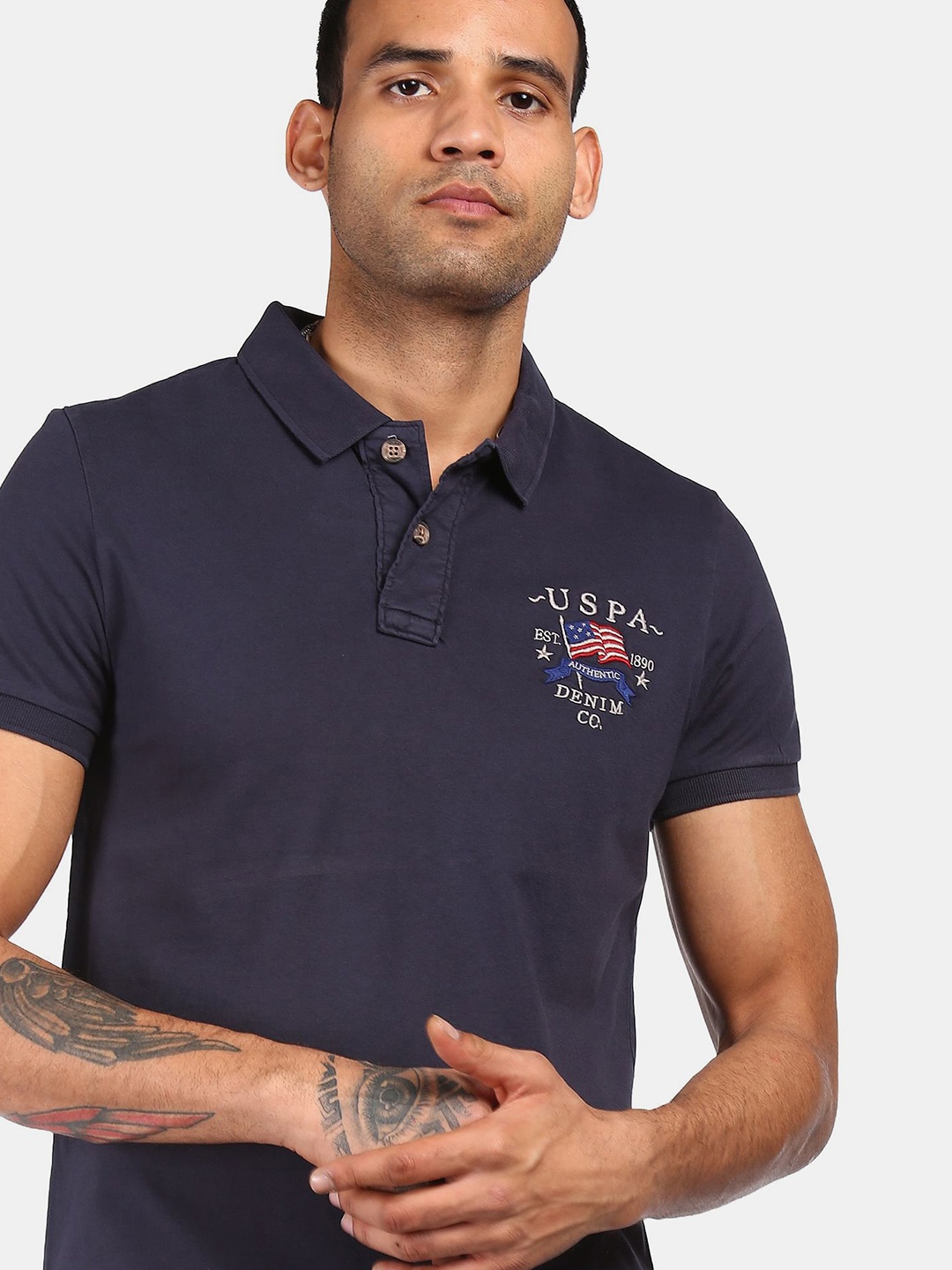 

U.S. Polo Assn. Denim Co. Men Blue Polo Collar Applique Pure Cotton T-shirt