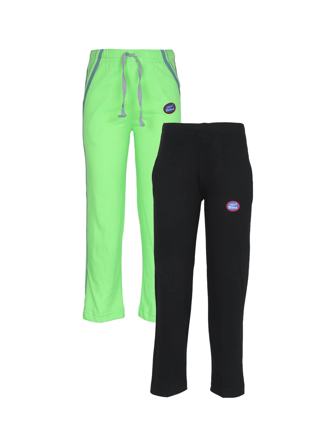 

VIMAL JONNEY Kids Pack of 2 Green & Black Cotton Track Pants