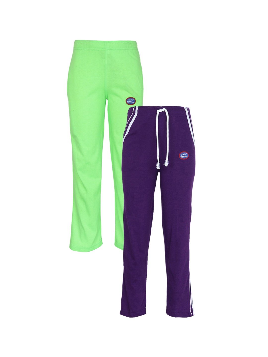 

VIMAL JONNEY Kids Purple & Gren Pack of 2 Solid Cotton Track Pants