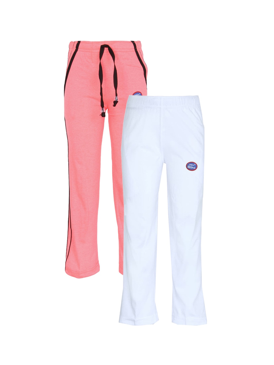 

VIMAL JONNEY Kids Pack of 2 Peach-Coloured & White Track Pants