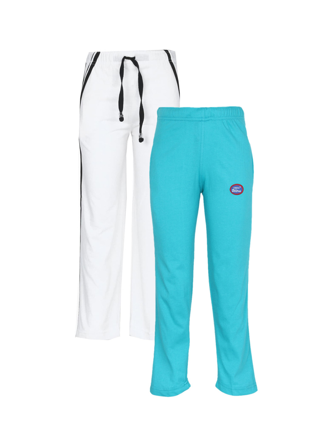 

VIMAL JONNEY Unisex Kids Pack of 2 White & Blue Solid Track Pants