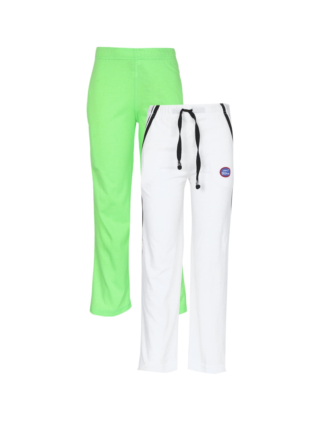 

VIMAL JONNEY Pack Of 2 Kids White & Green Cotton Track Pants