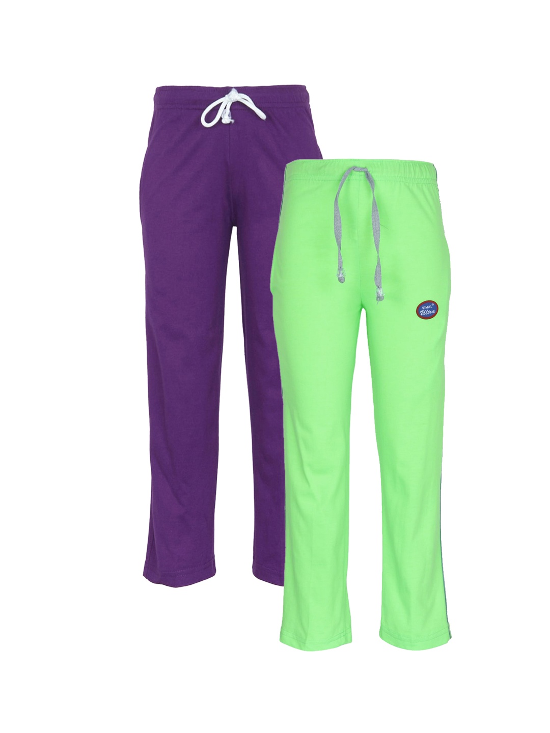 

VIMAL JONNEY Unisex Kids Pack Of 2 Purple & Fluorescent Green Solid Track Pants