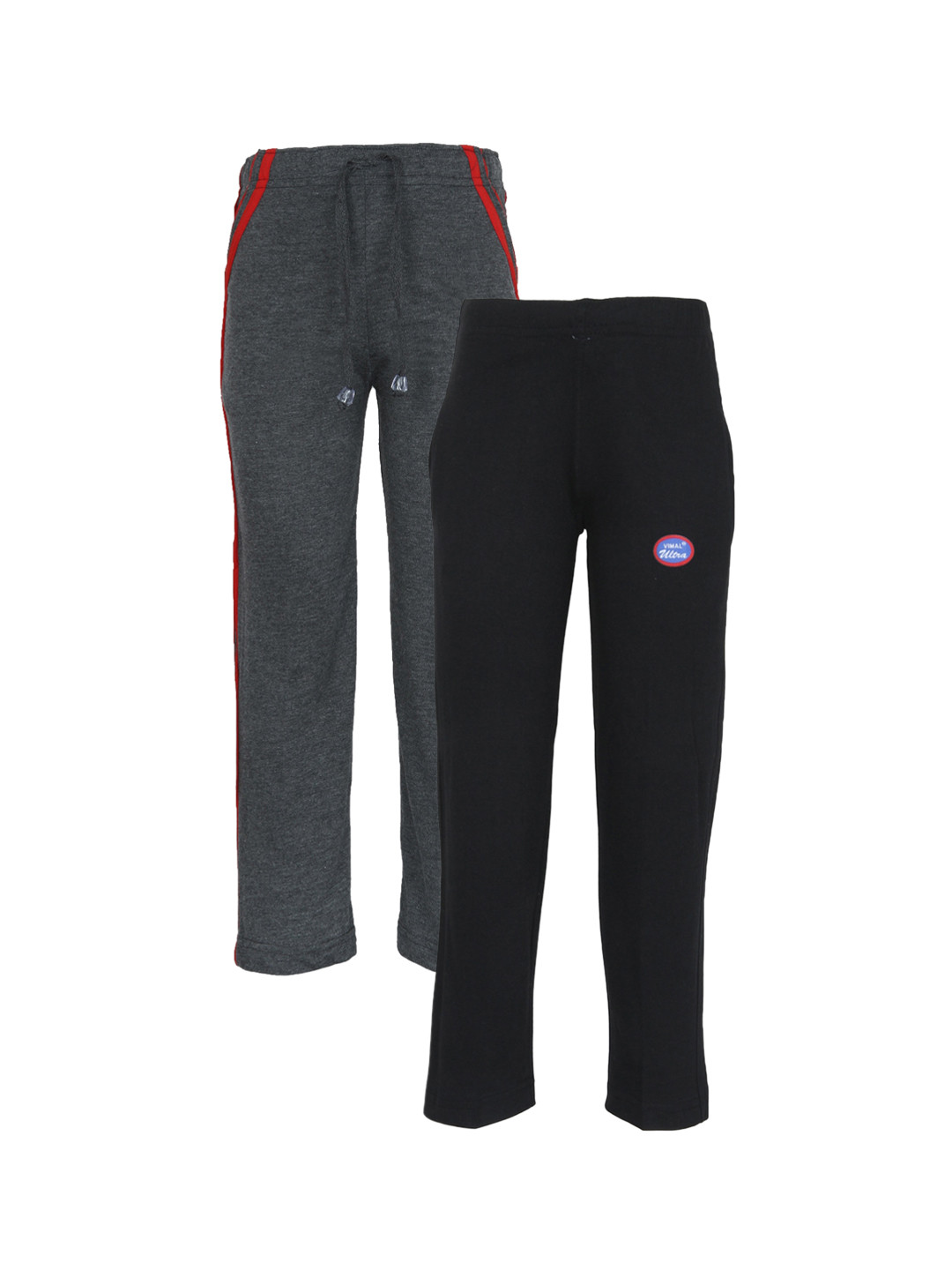 

VIMAL JONNEY Kids Pack of 2 Solid Black & Charcoal Cotton Regular Fit Trackpants