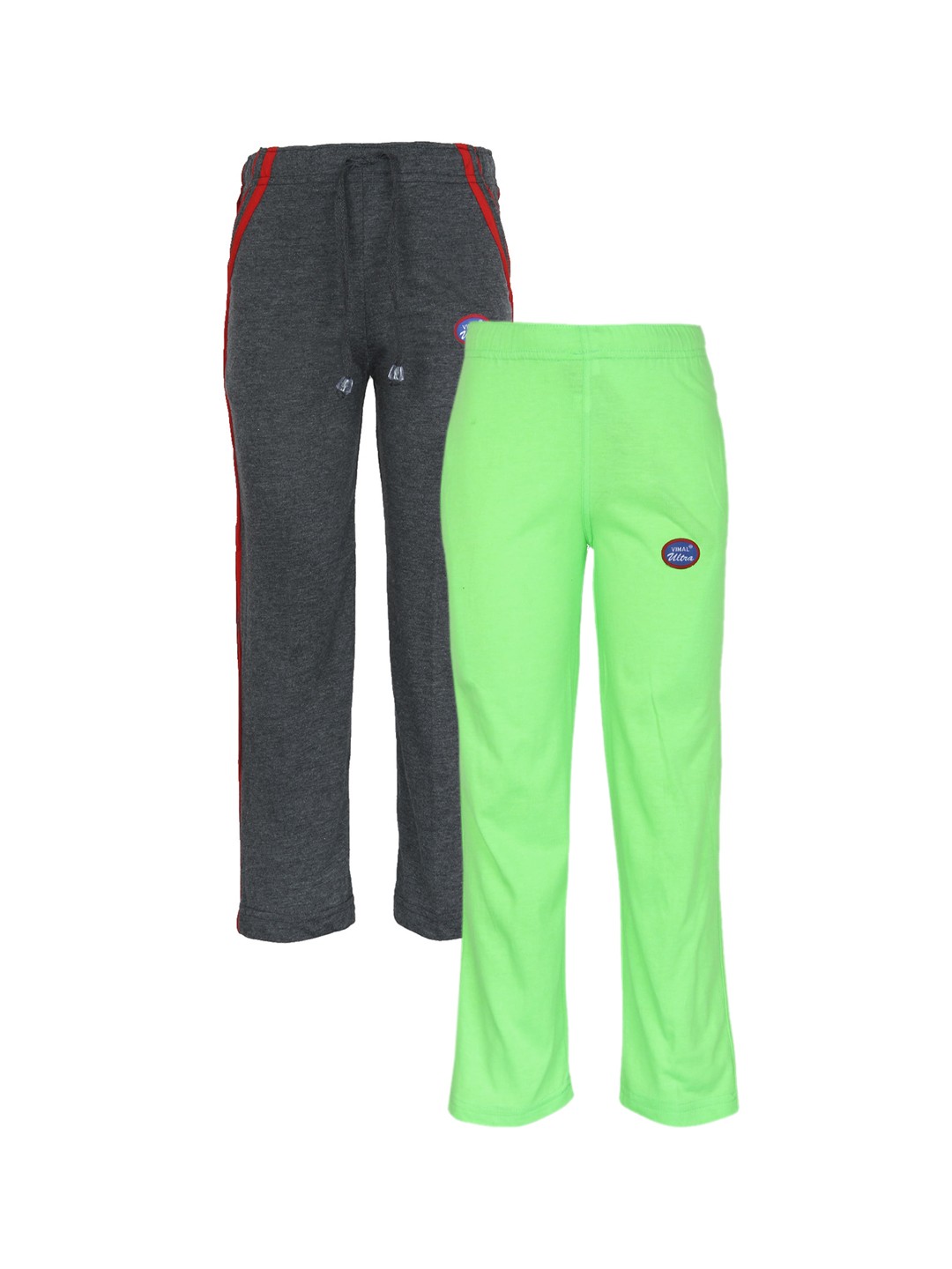 

VIMAL JONNEY Kids Pack Of 2 Grey & Green Solid Cotton Track Pants