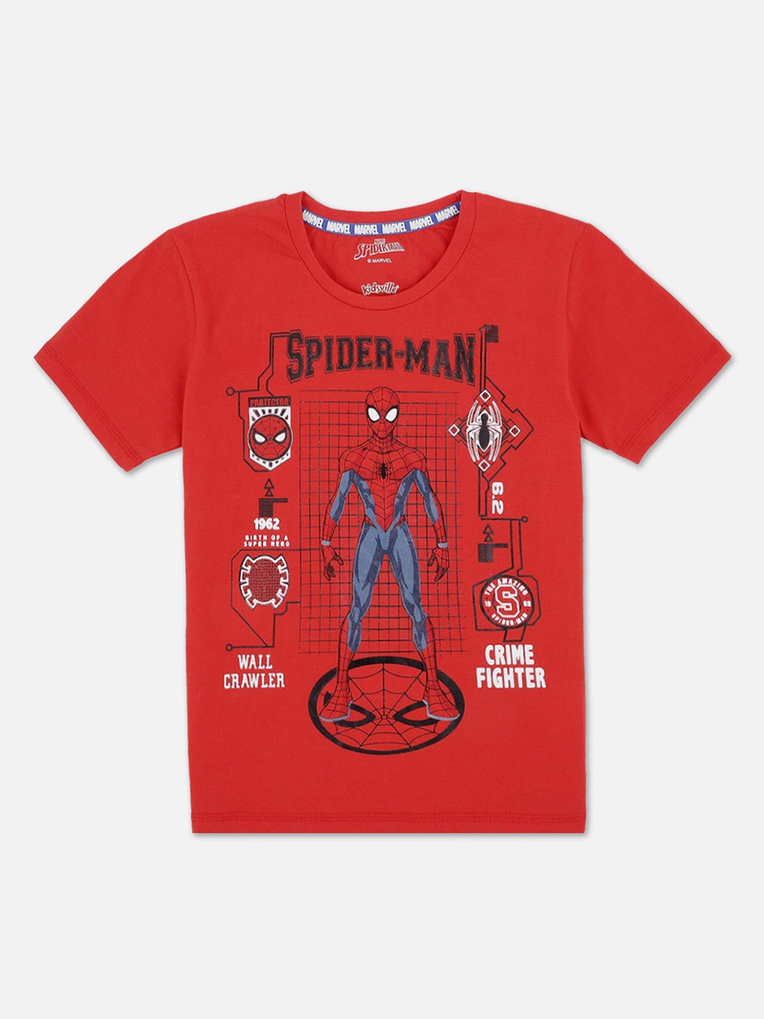 

Kids Ville Boys Red Typography Spiderman Printed Pure Cotton T-shirt