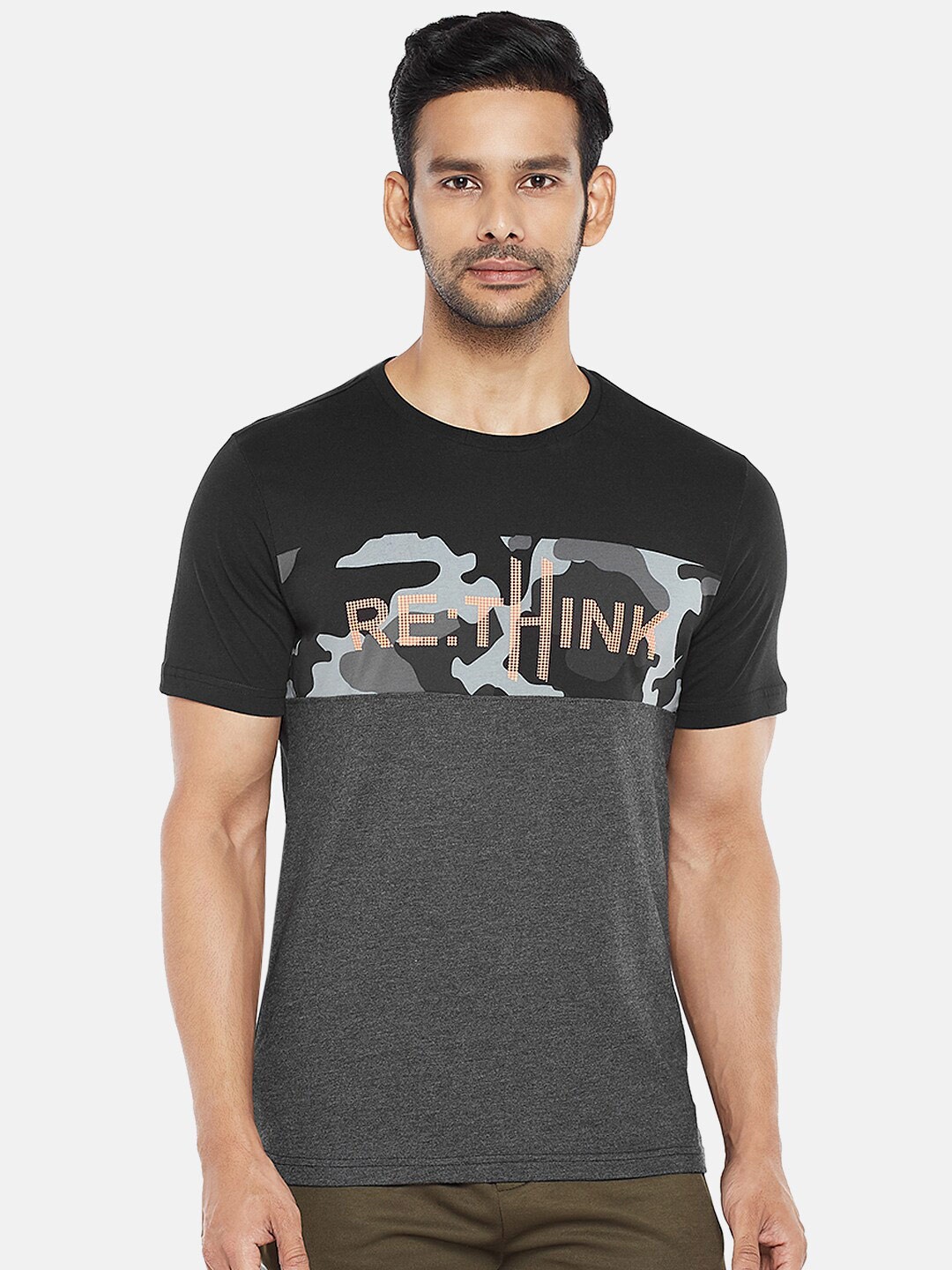 

Ajile by Pantaloons Men Black Sports Printed Pure Cotton T-shirt