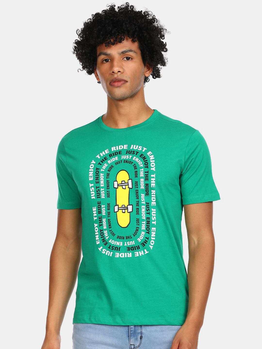 

Colt Men Green & Yellow Printed Cotton T-shirt
