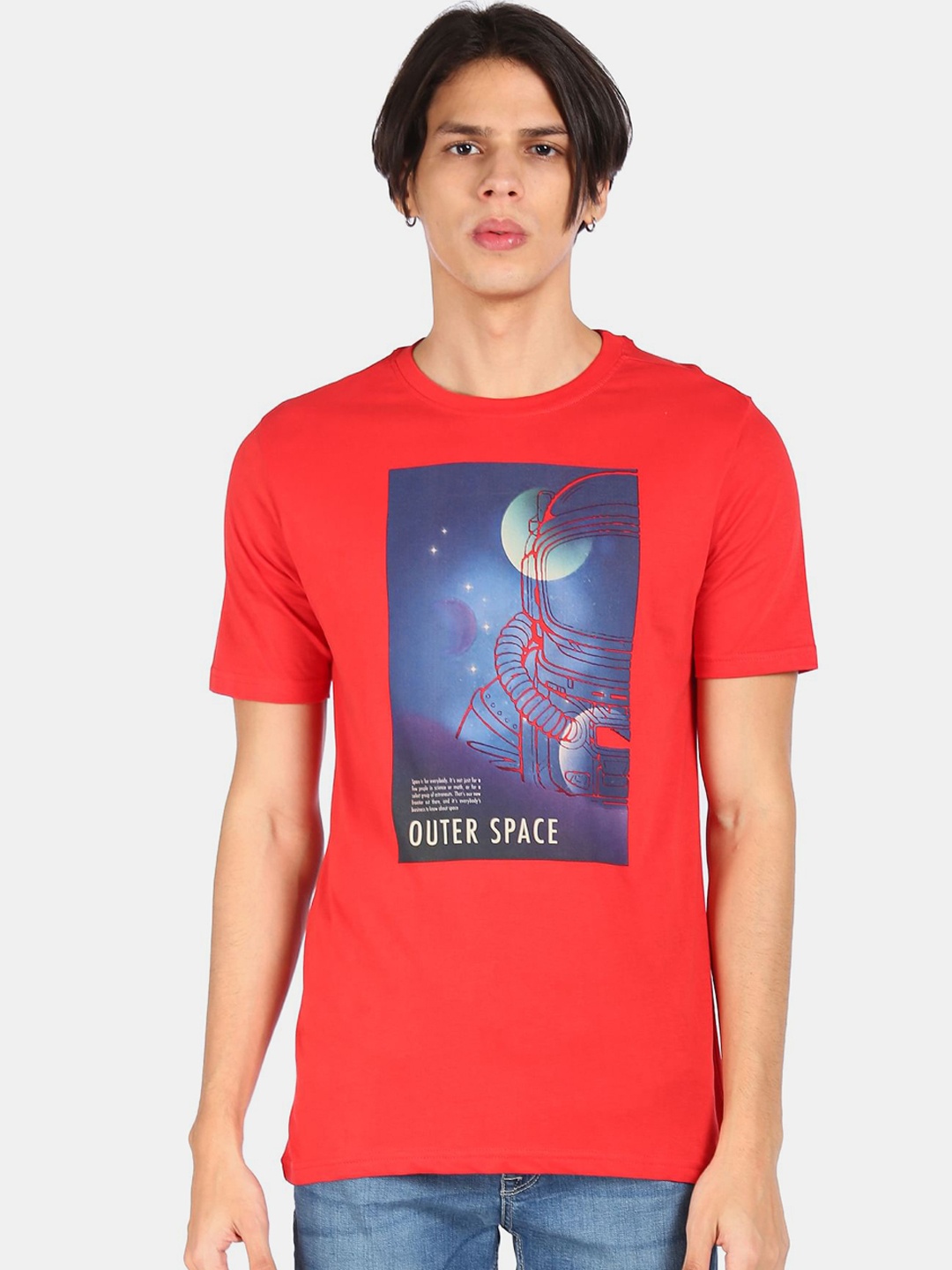 

Colt Men Red & Blue Printed Cotton T-shirt