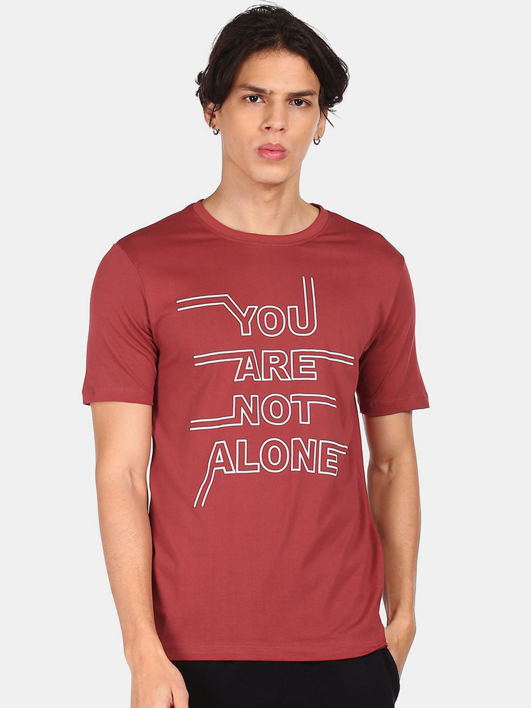 

Colt Men Maroon & White Printed Cotton T-shirt