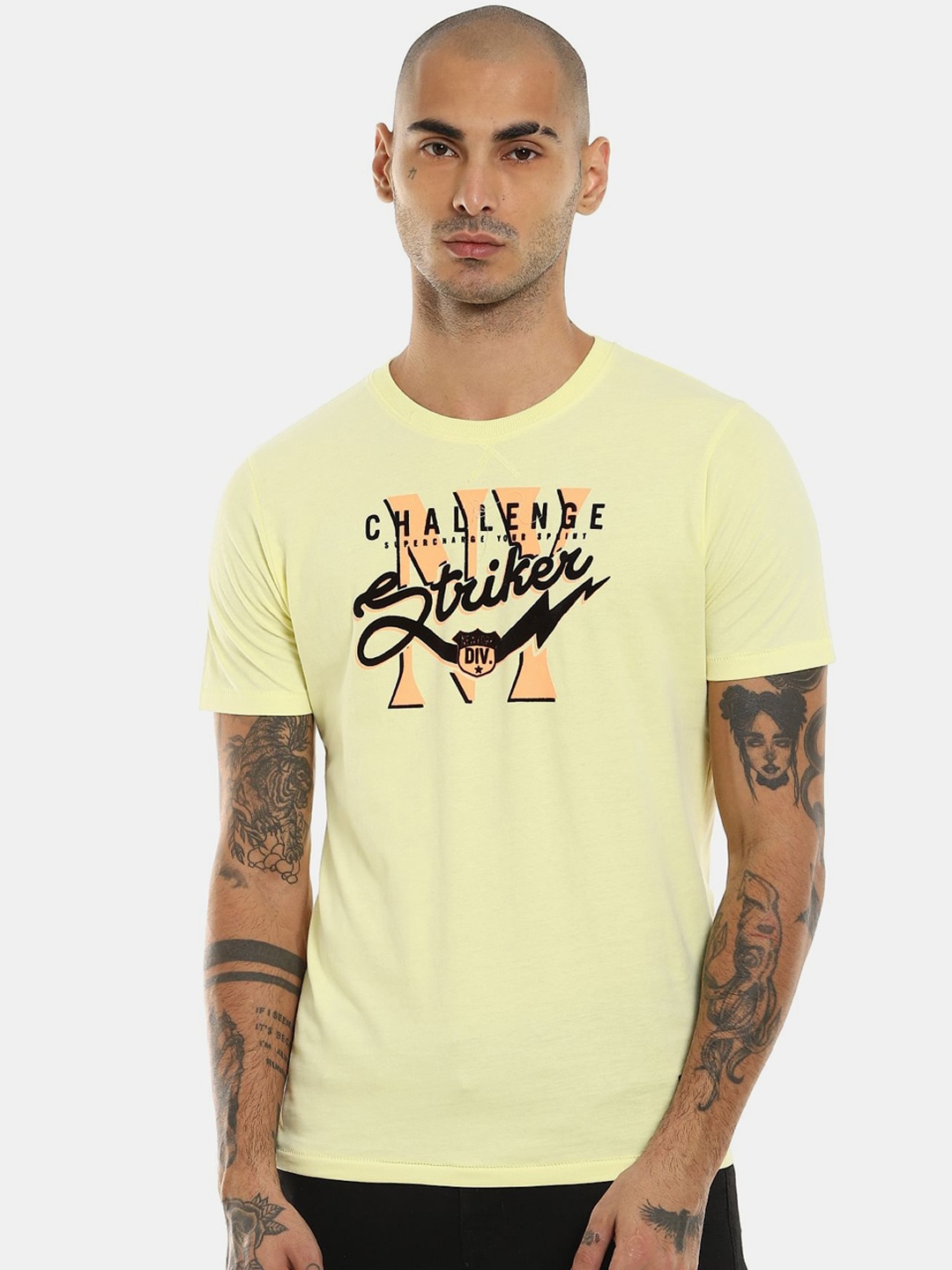 

Colt Men Yellow & Black Typography Printed T-shirt