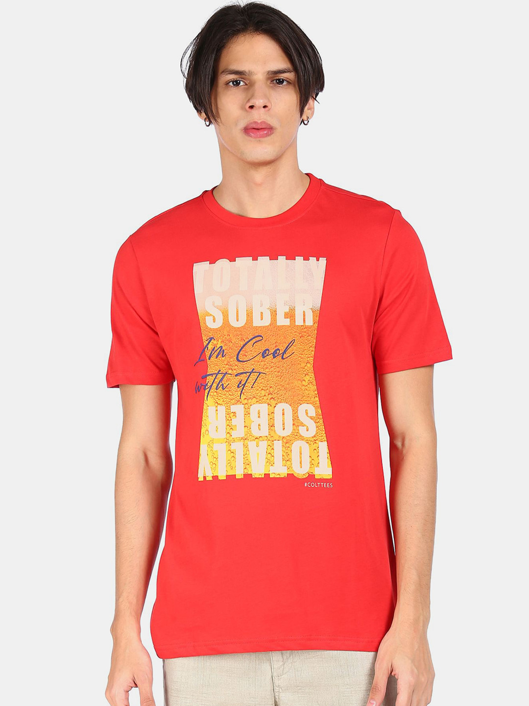 

Colt Men Red & White Printed Cotton T-shirt