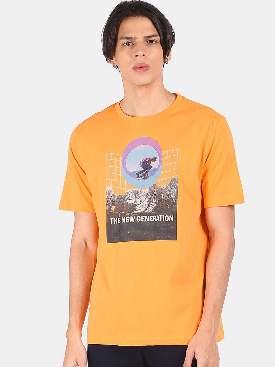 

Colt Men Orange & Blue Printed Cotton T-shirt