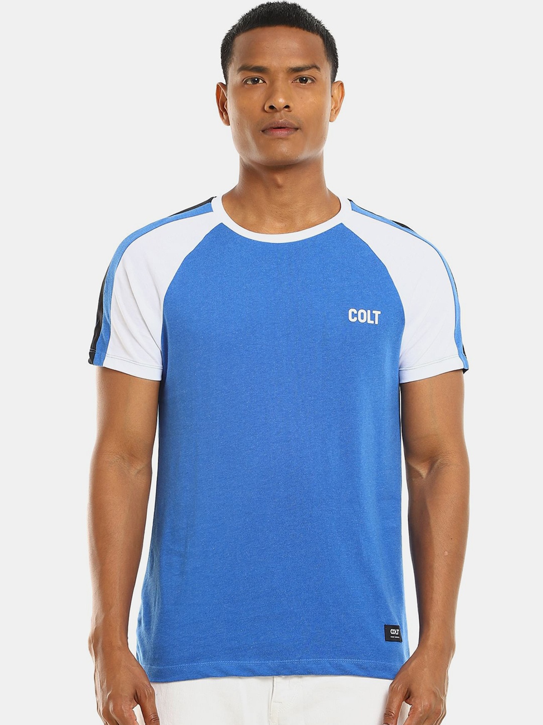 

Colt Men Blue & White Colourblocked T-shirt