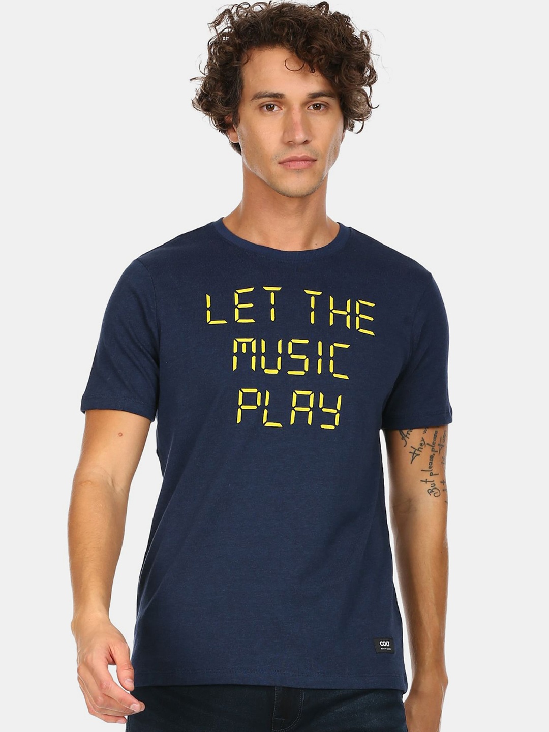 

Colt Men Blue & Yellow Typography Printed T-shirt