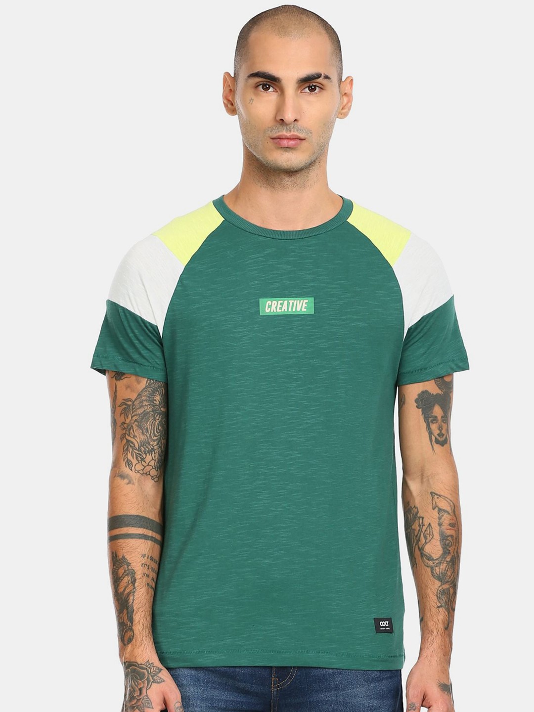 

Colt Men Green & White Colourblocked T-shirt